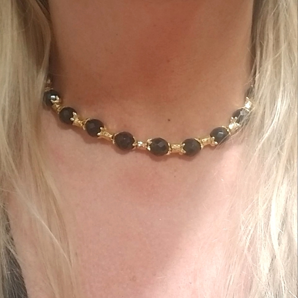 MINT! St JOHN Black Crystal Gold Plated Necklace